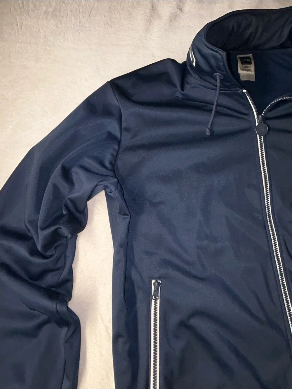 The North Face Men's Navy Zip-Up Track Jacket with Red Logo XL
